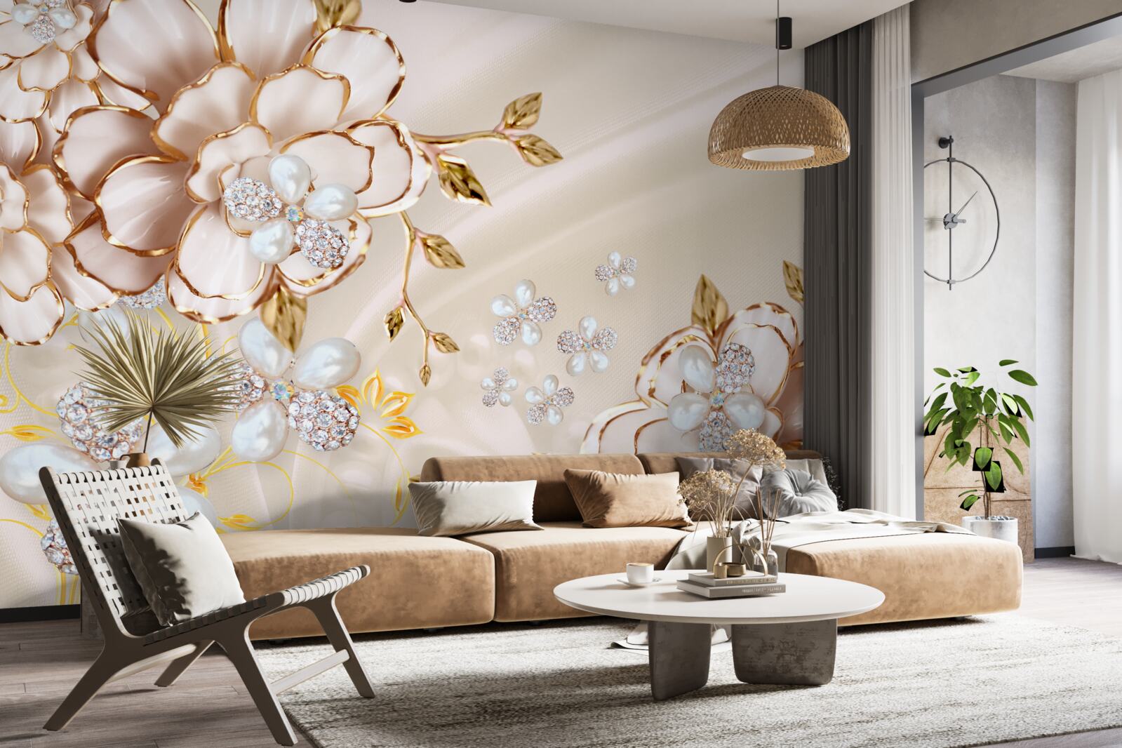 Carta da parati i boccioli di peonia con perle e oro sono bellissimi