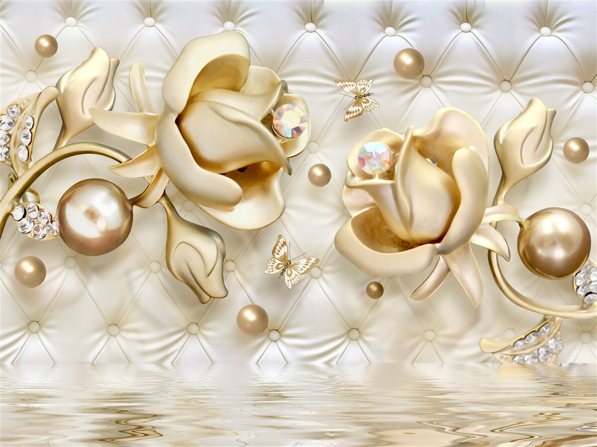 Carta da parati rose a forma di diamante in oro