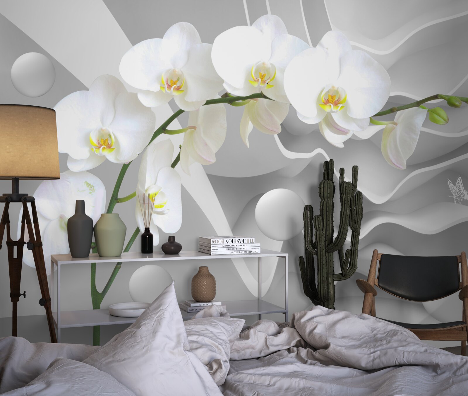 Carta da parati fiore di orchidea bianca su un ramo