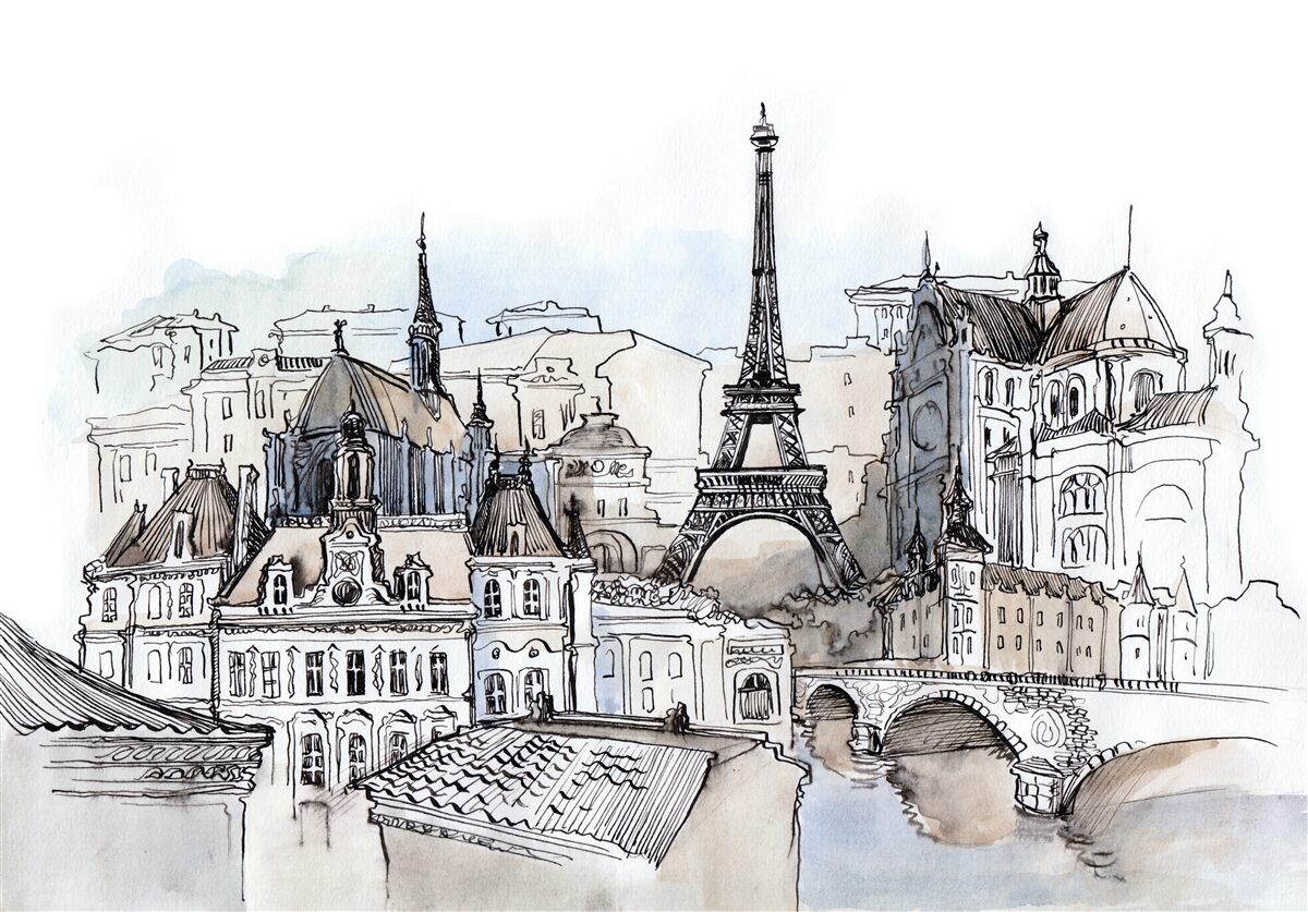 Carta da parati Parigi in acquerello