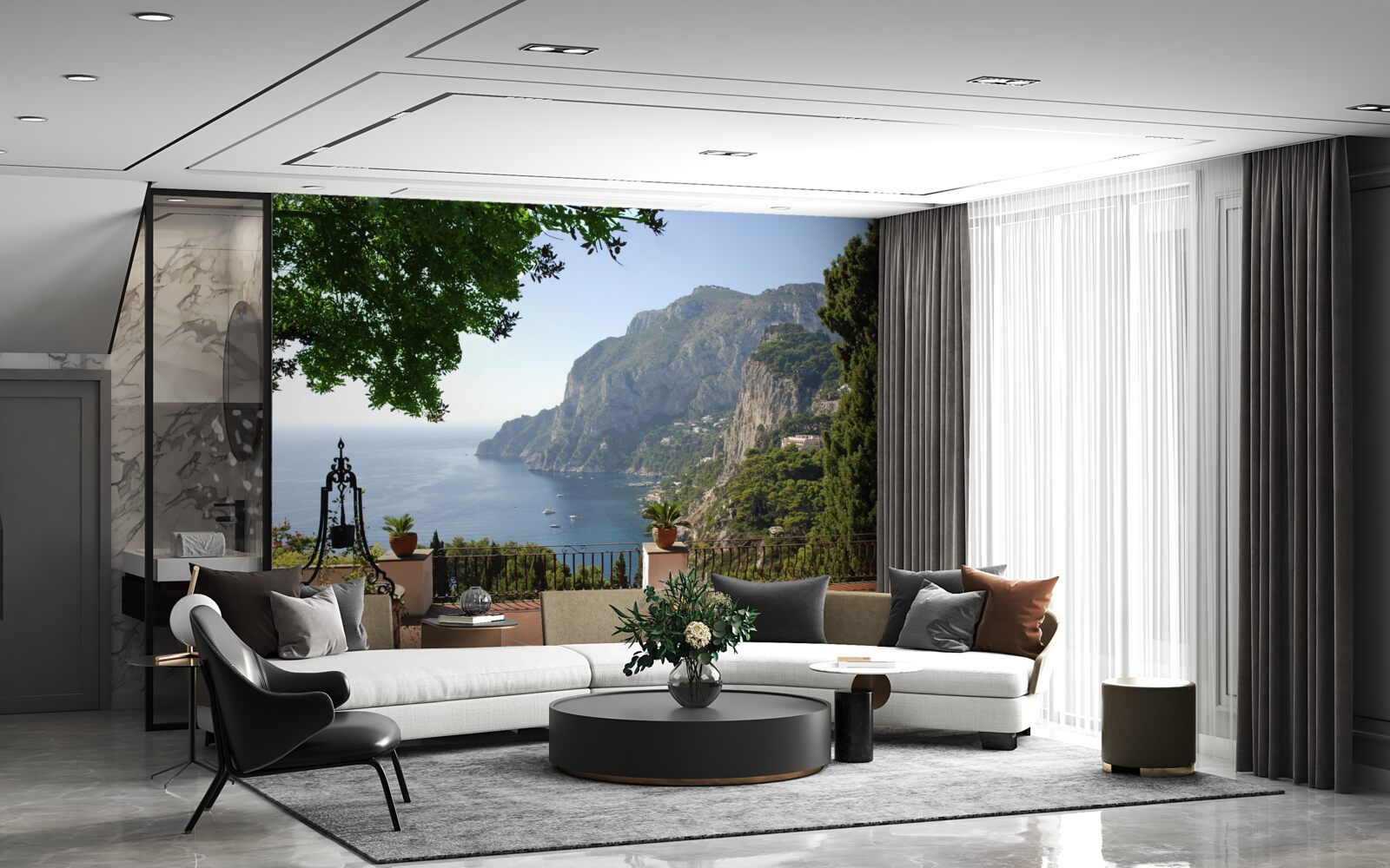 Carta da parati panorama di montagne e oceano