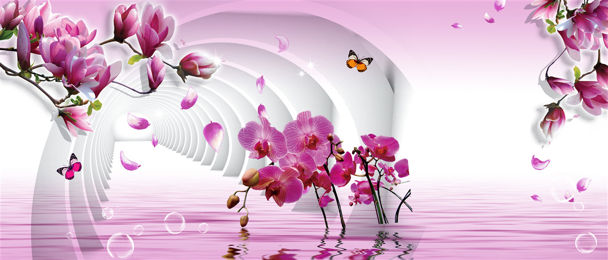 Carta da parati collage di delicati fiori di magnolia viola