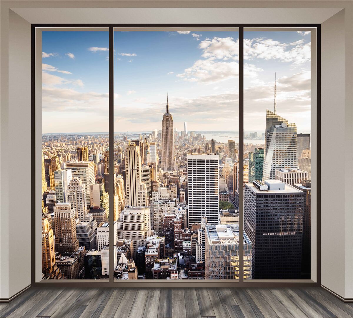 Carta da parati vista dalla finestra di new york al mattino