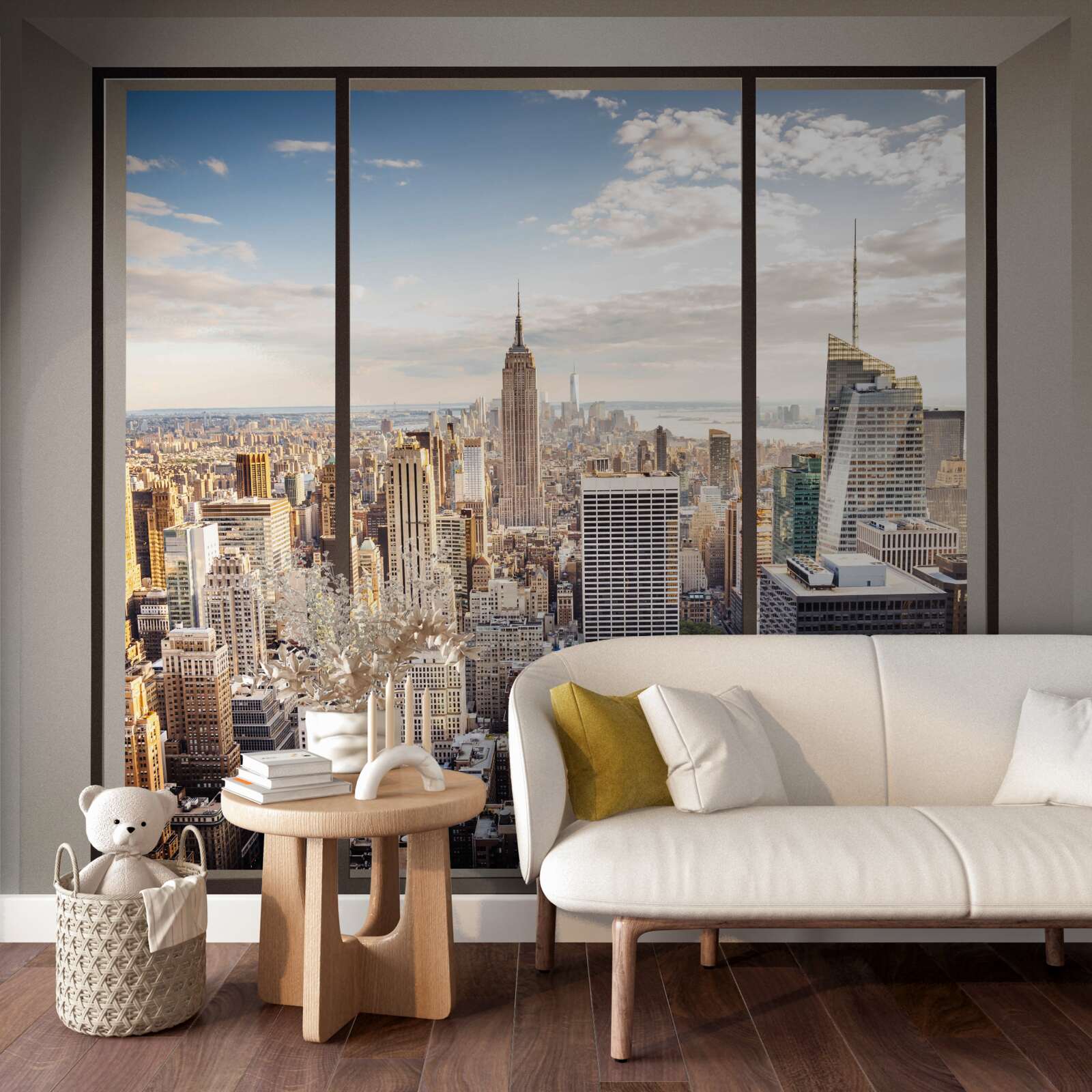 Carta da parati vista dalla finestra di new york al mattino
