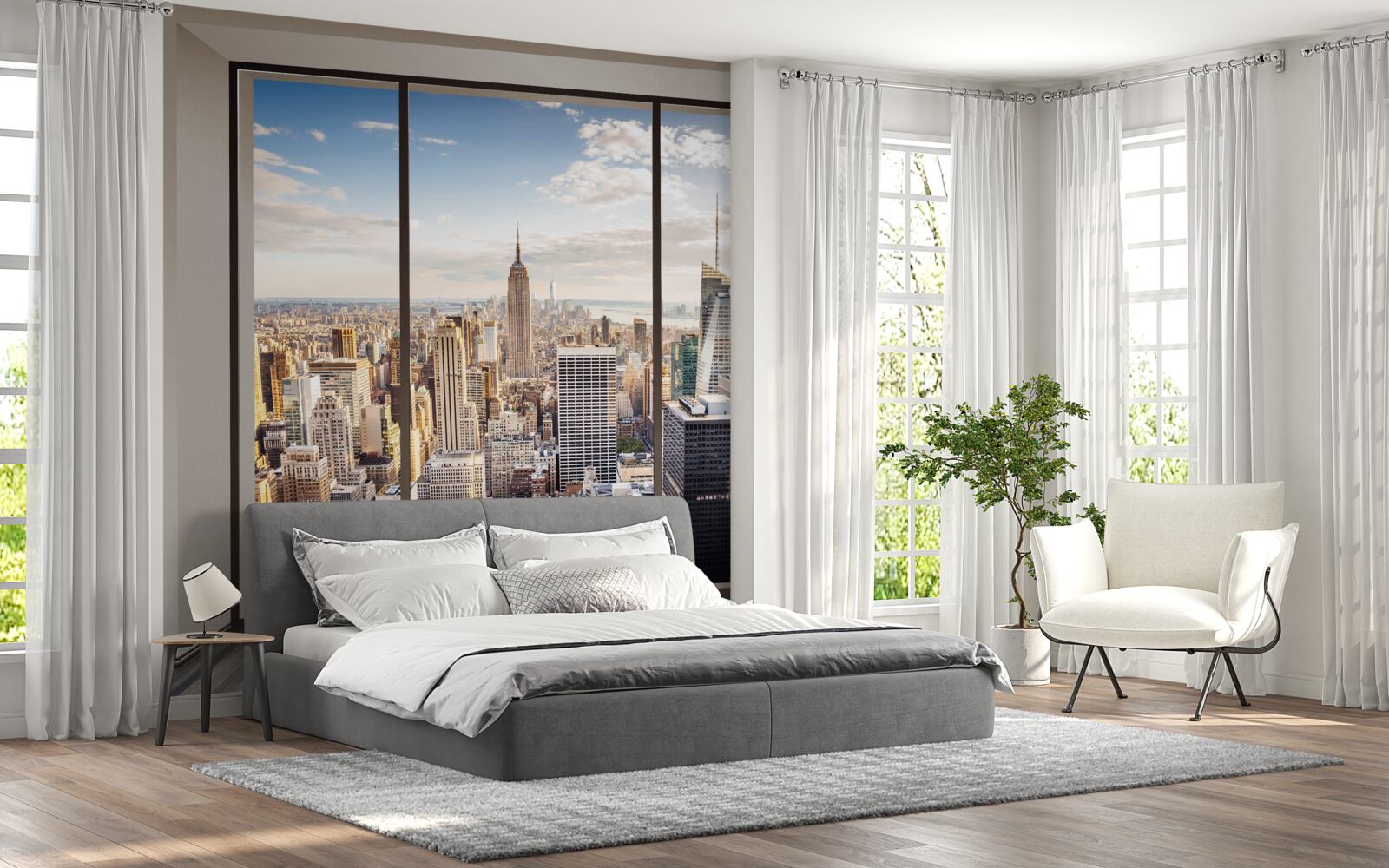 Carta da parati vista dalla finestra di new york al mattino