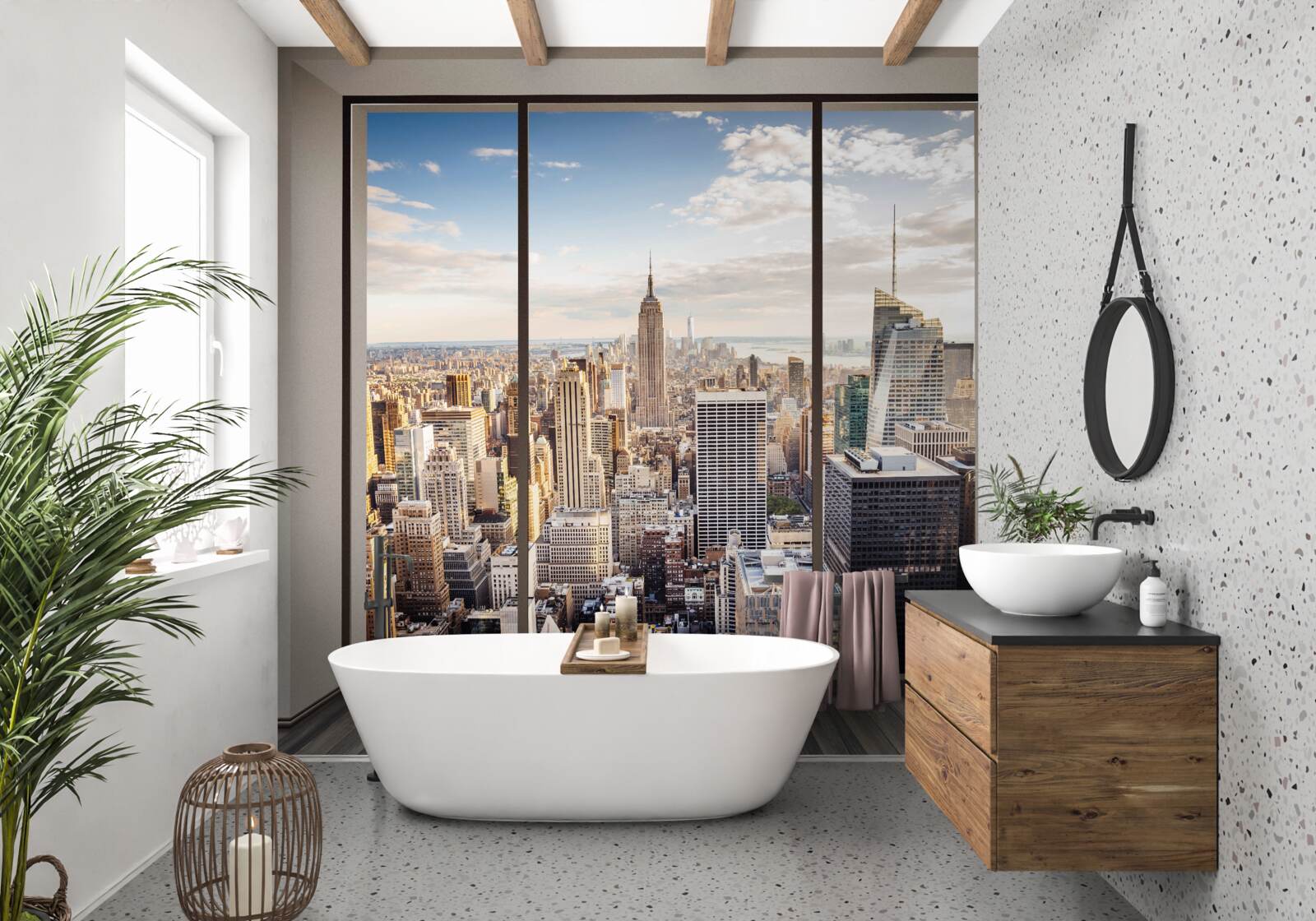 Carta da parati vista dalla finestra di new york al mattino