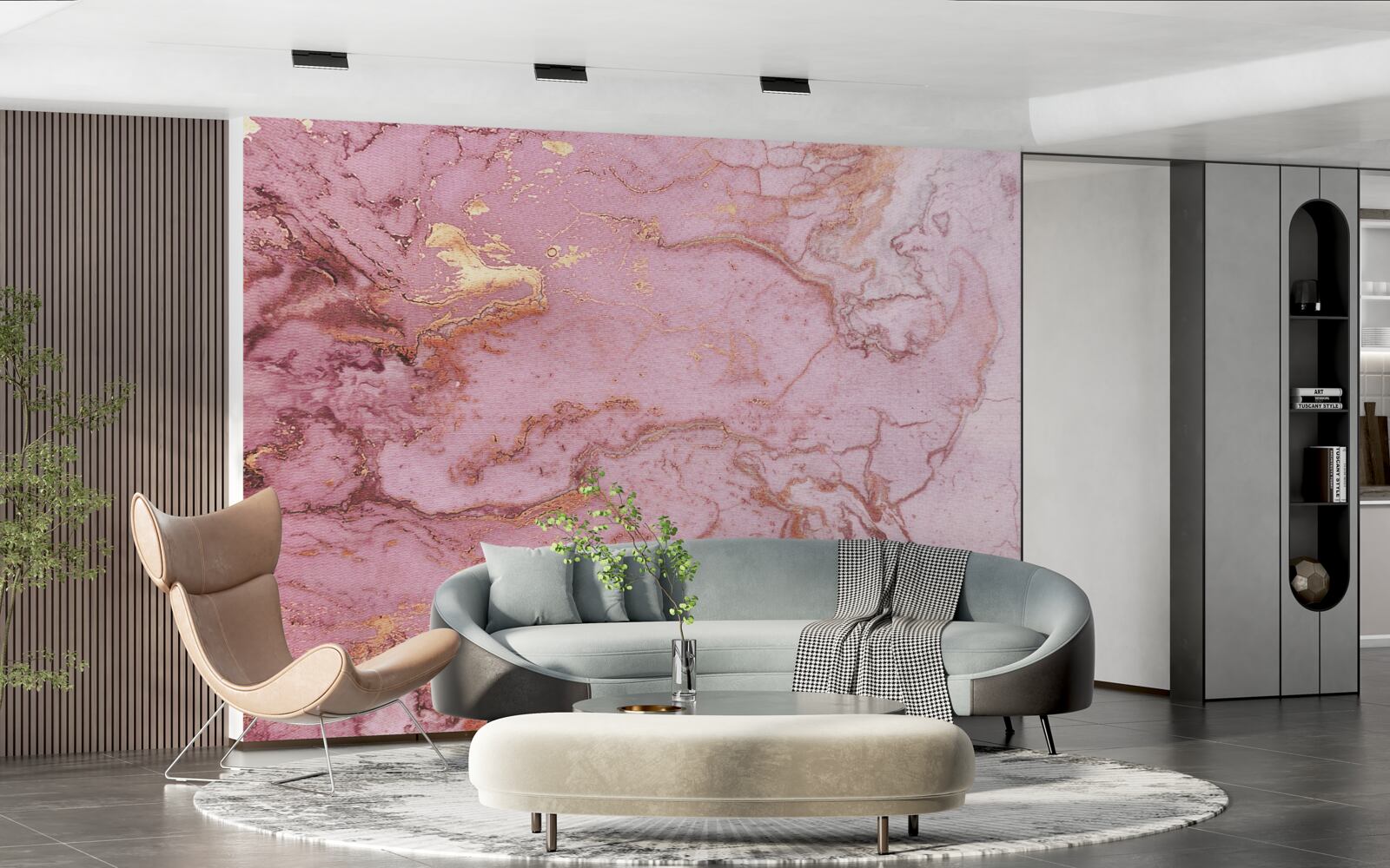 Carta da parati motivo marmorizzato in delicate sfumature di rosa