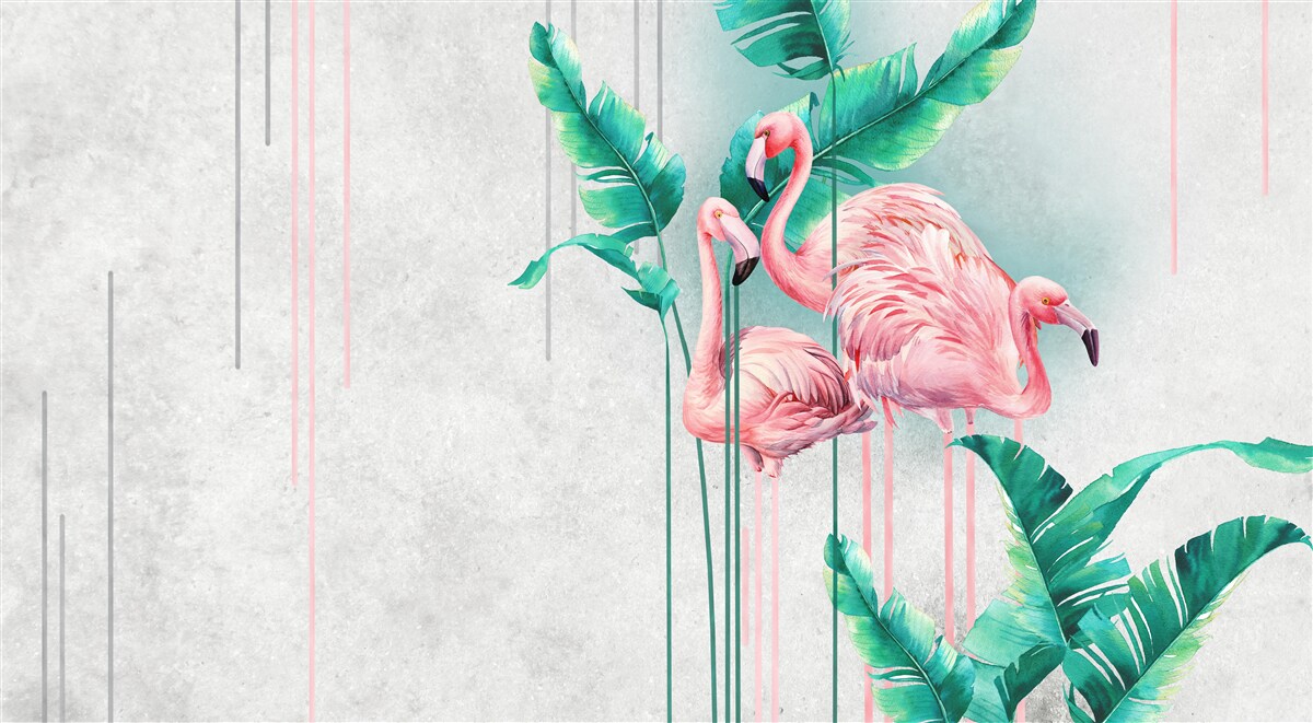 Carta da parati fenicotteri rosa tropicali