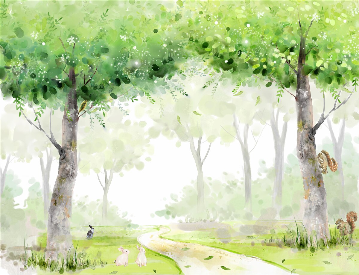 Carta da parati foresta estiva dipinta ad acquerello