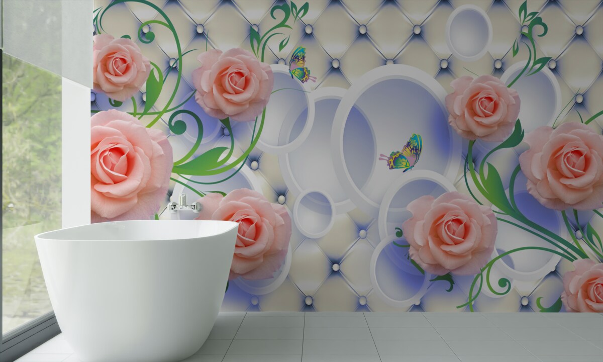 Carta da parati i boccioli di rosa tea sbocciano sui rami