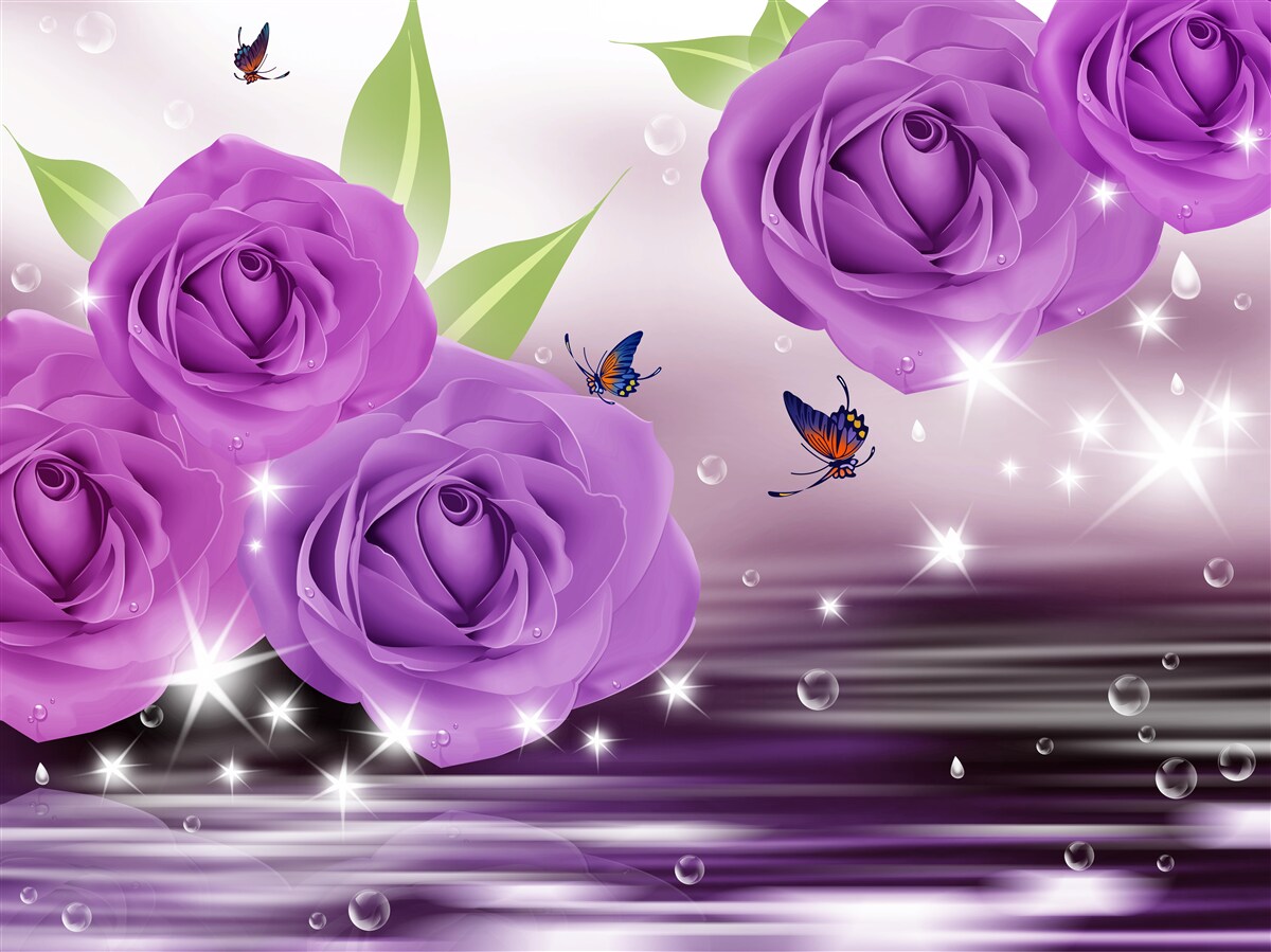 Carta da parati le farfalle e le rose hanno il colore dei lillà viola scuro