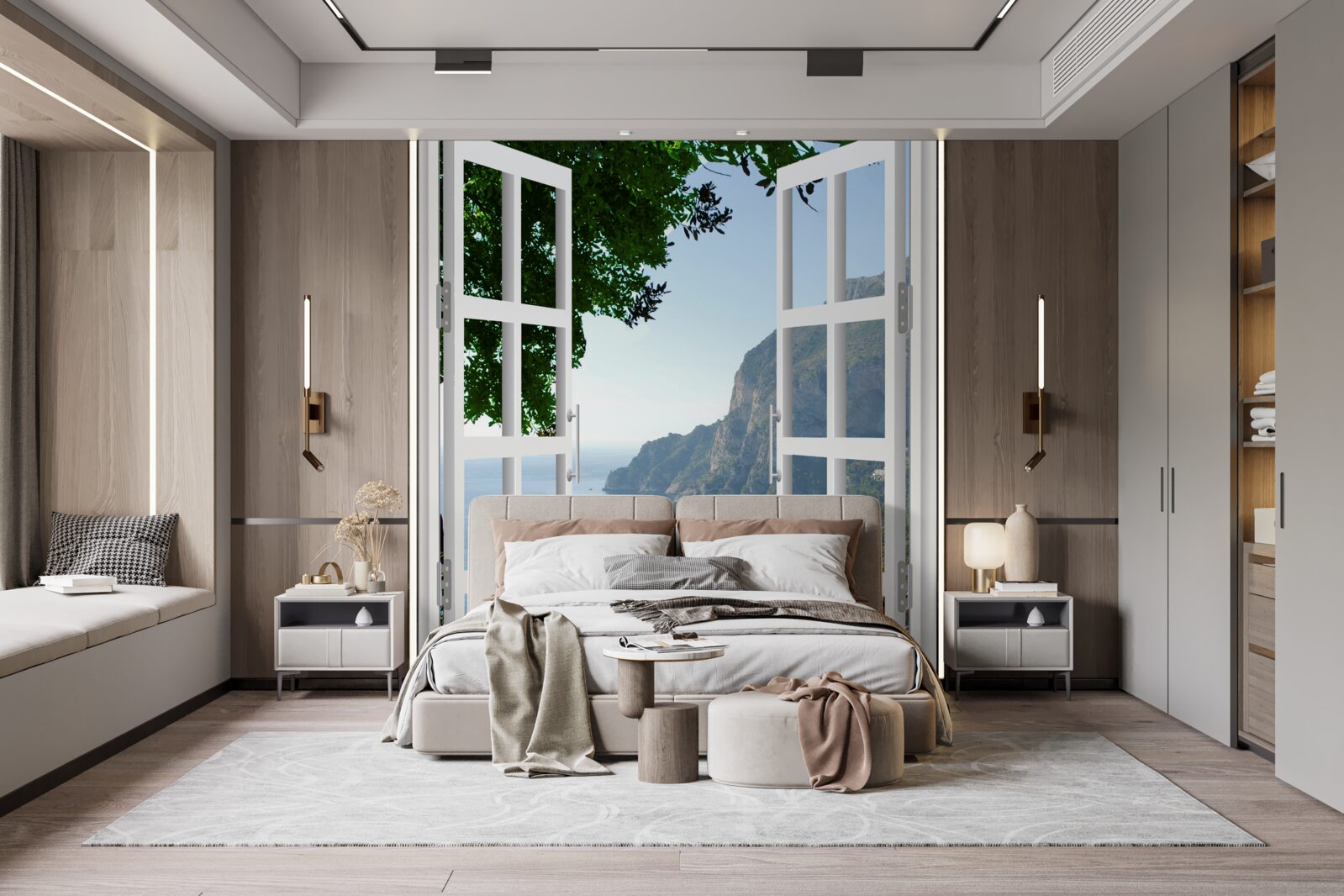 Carta da parati balcone con vista sulla pittoresca campagna