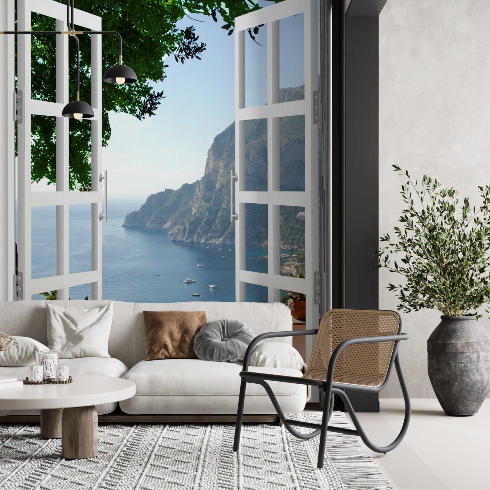 Carta da parati balcone con vista sulla pittoresca campagna