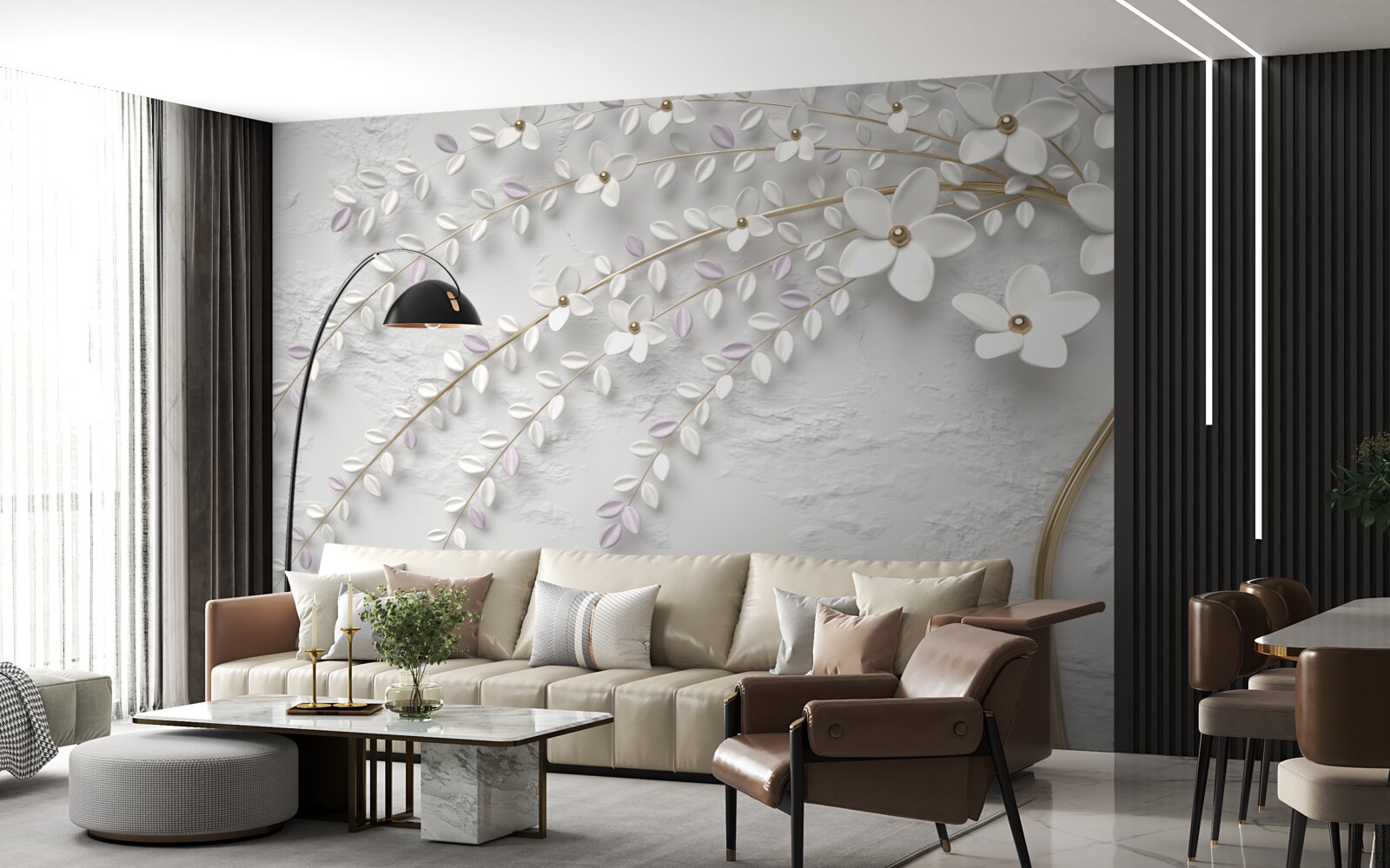 Carta da parati albero di primavera decorato con fiori bianchi