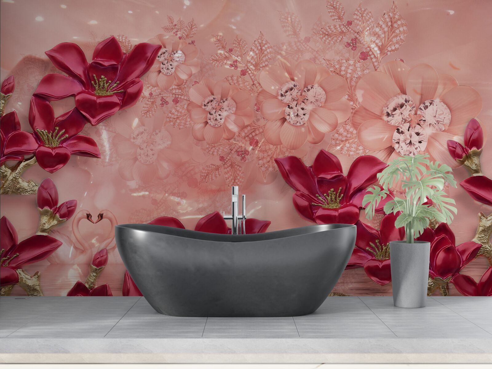 Carta da parati i colori sono rosso su seta rosa