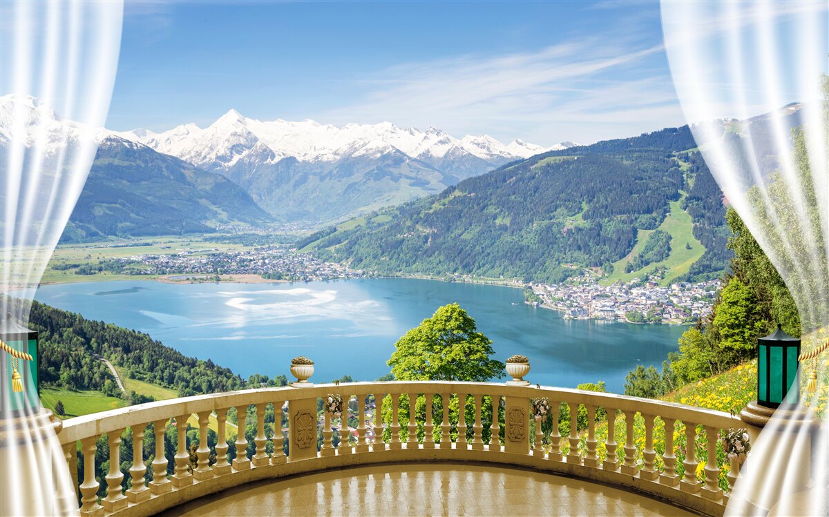 Carta da parati comodo balcone con magnifico panorama