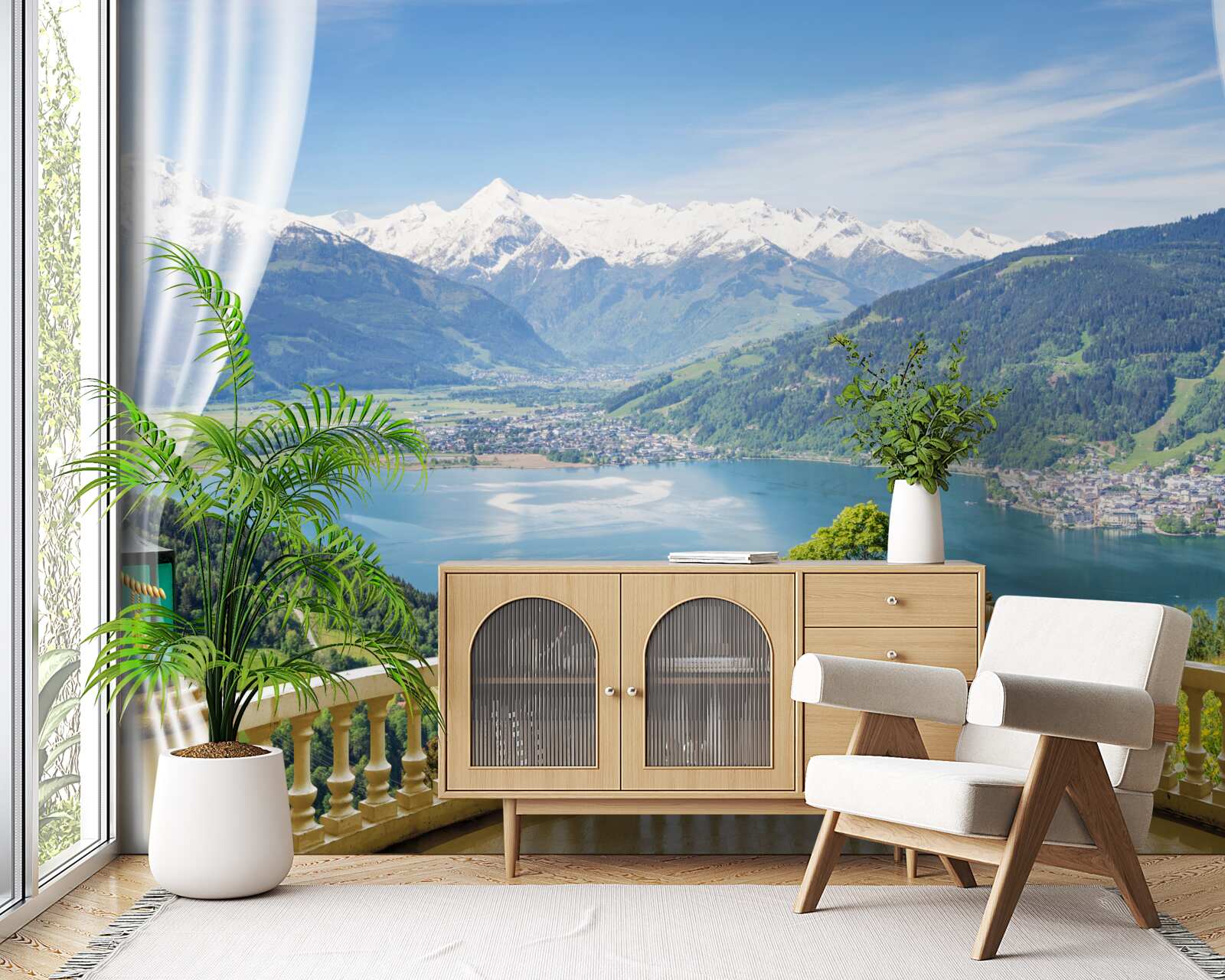 Carta da parati comodo balcone con magnifico panorama