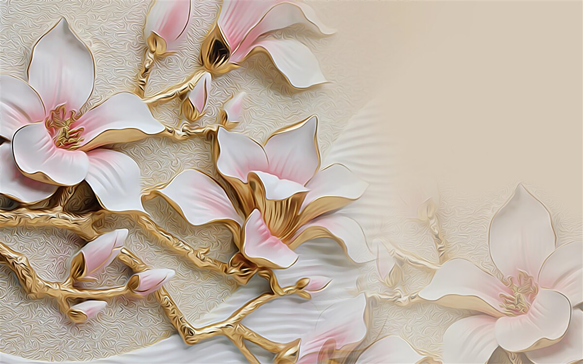 Carta da parati fiori nei toni del rosa e dell'oro