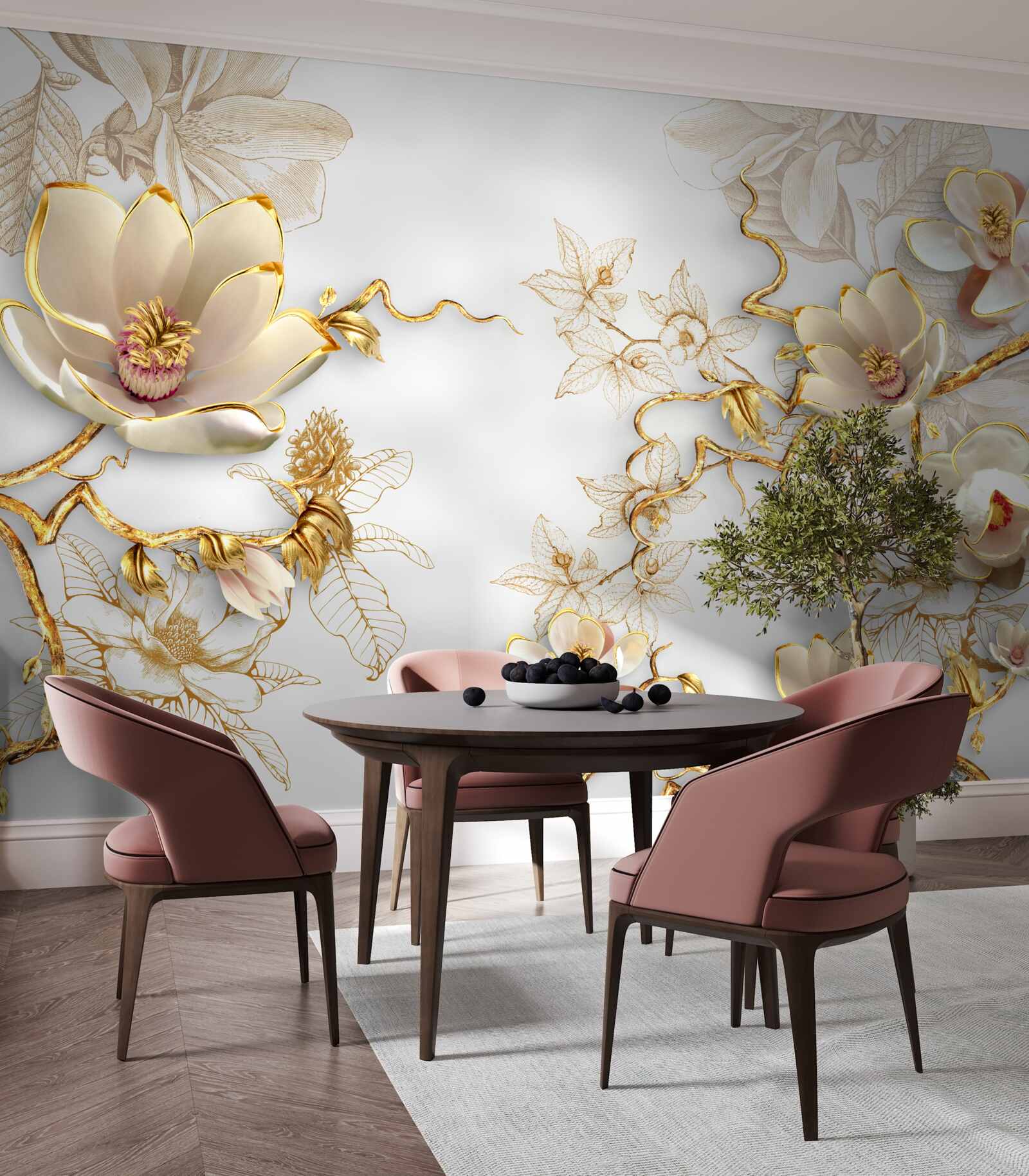 Fototapeta magnolia kwitnąca w złotych odcieniach