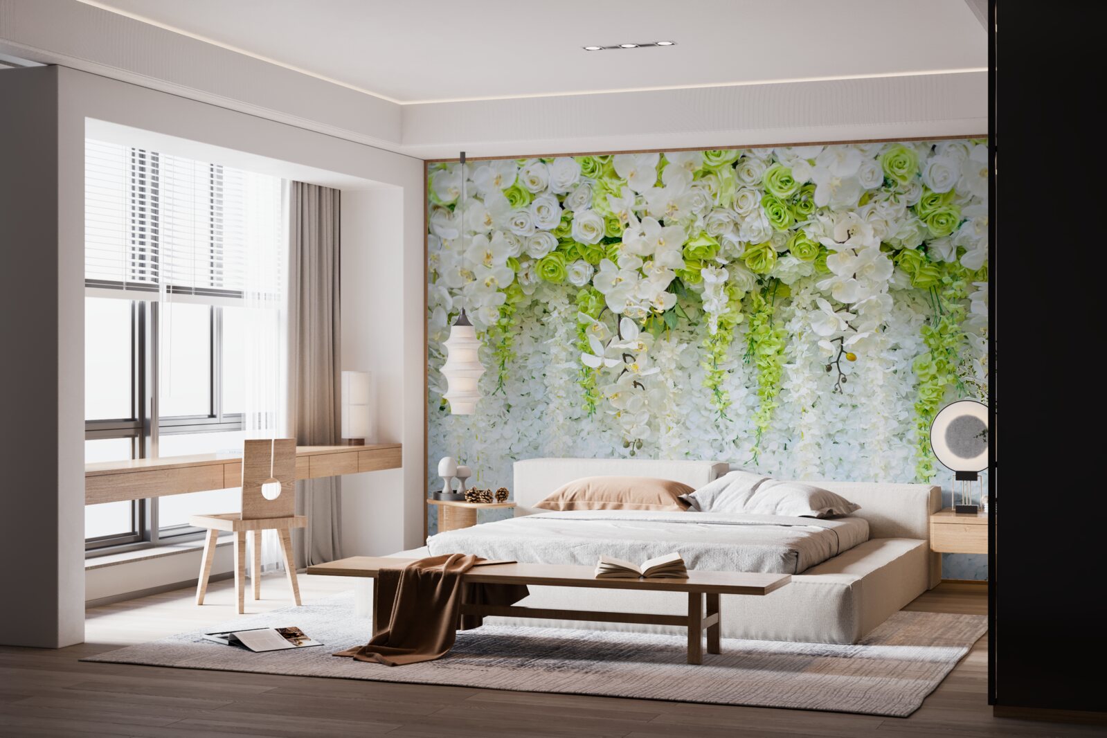 Fototapeta różne róże i gałęzie białej orchidei