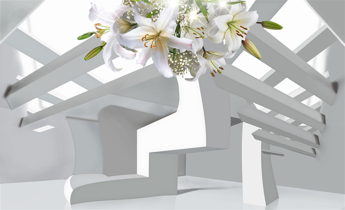 Carta da parati giglio bianco e dipinti astratti