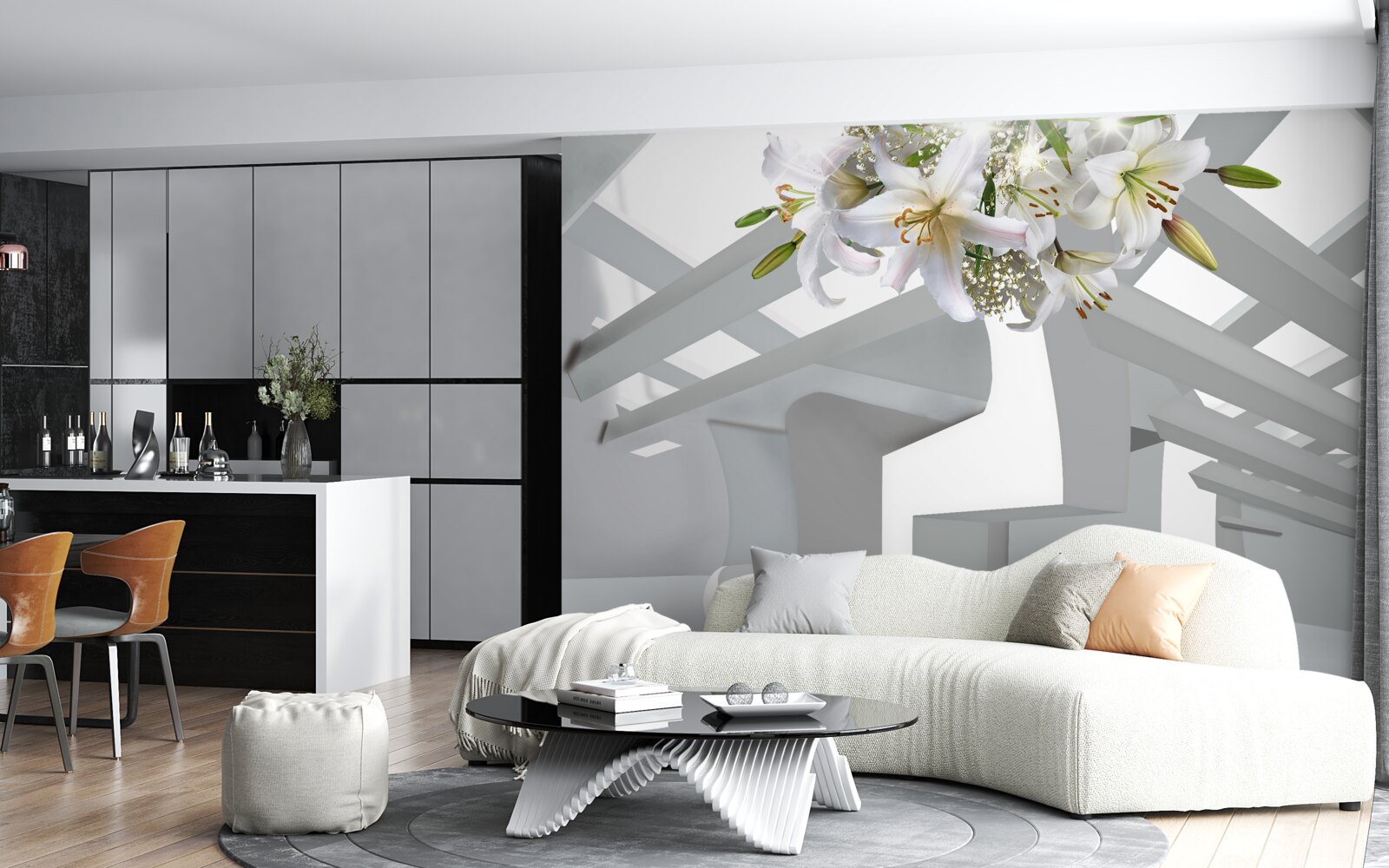 Carta da parati giglio bianco e dipinti astratti