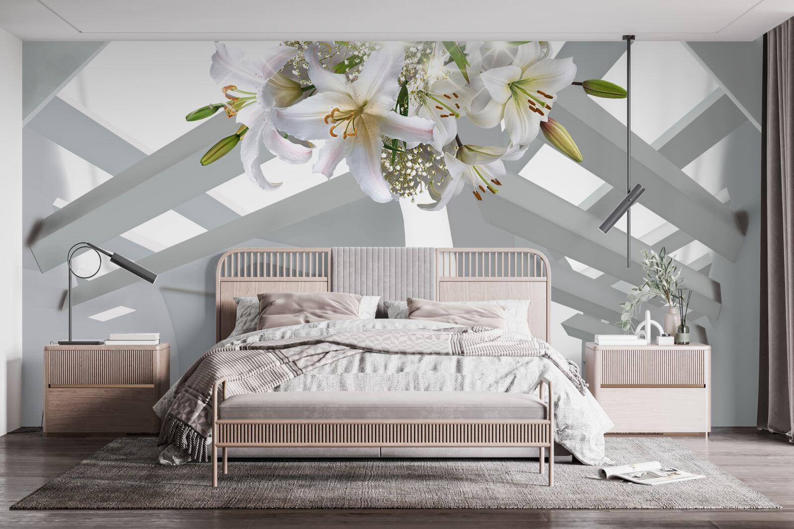 Carta da parati giglio bianco e dipinti astratti