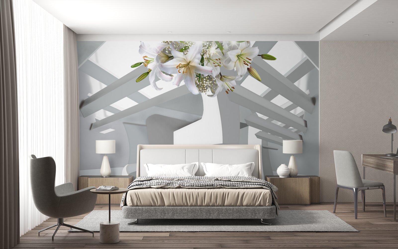 Carta da parati giglio bianco e dipinti astratti