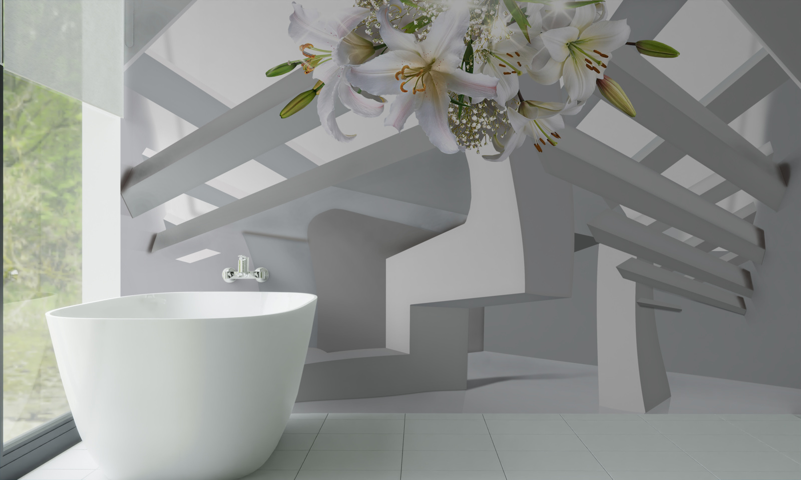 Carta da parati giglio bianco e dipinti astratti