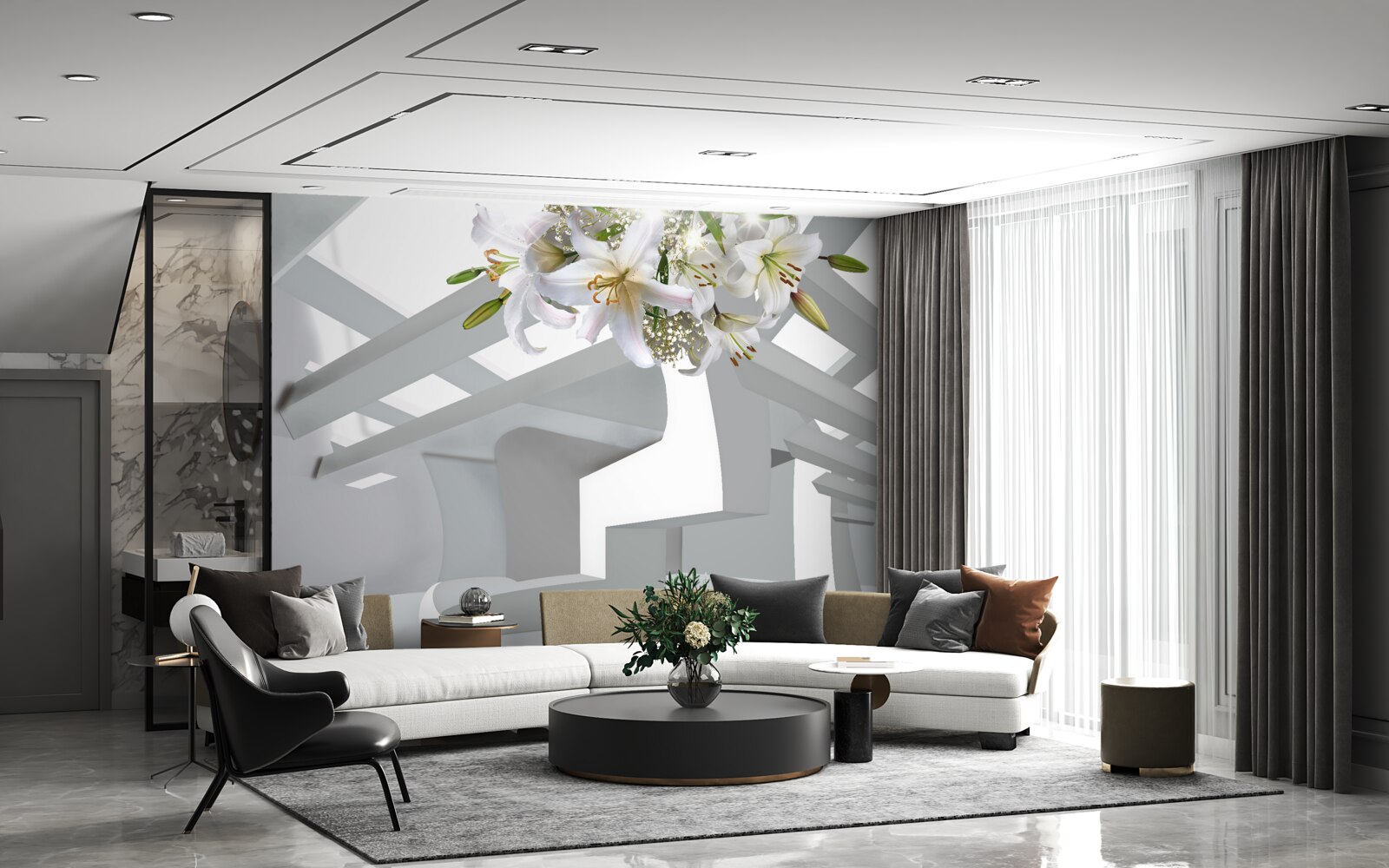 Carta da parati giglio bianco e dipinti astratti