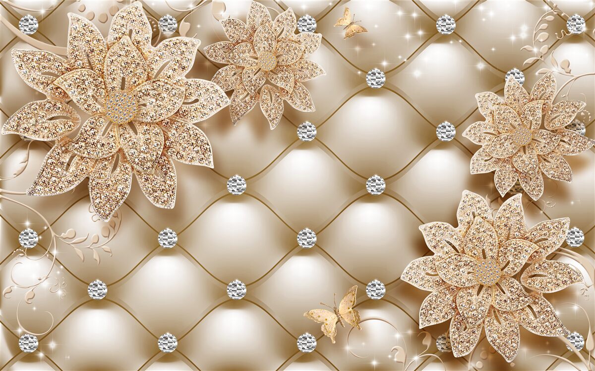 Carta da parati le perle sono decorate con fiori d'oro
