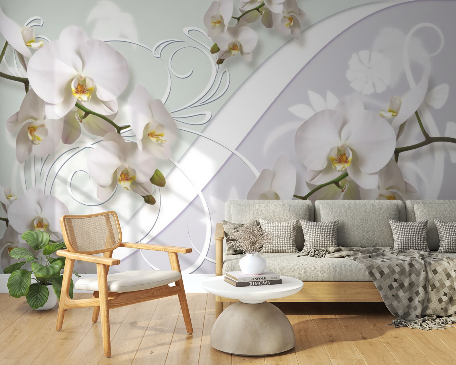 Carta da parati orchidee bianche su sfondo bianco