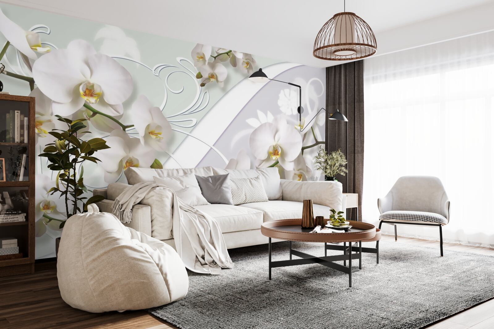 Carta da parati orchidee bianche su sfondo bianco