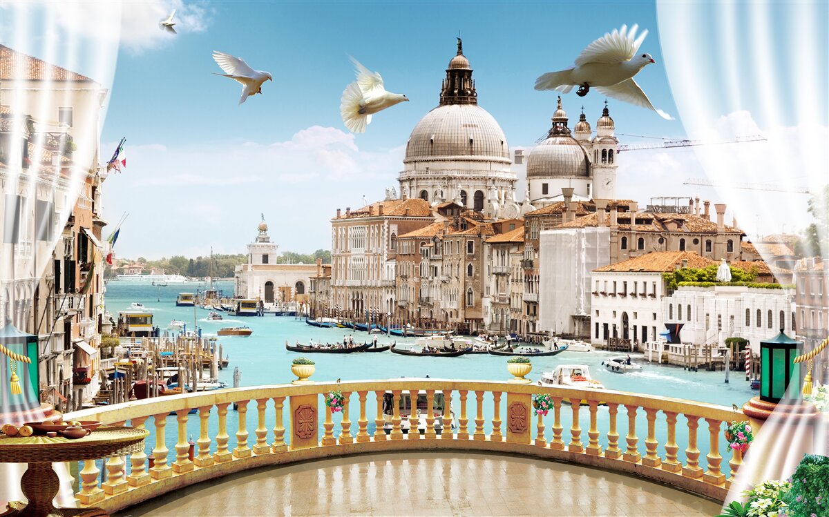 Carta da parati la vista dal balcone offre un magnifico panorama di venezia