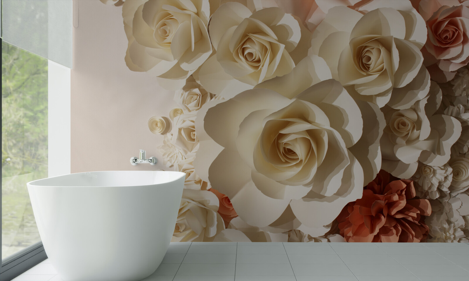 Carta da parati enormi rose bianche