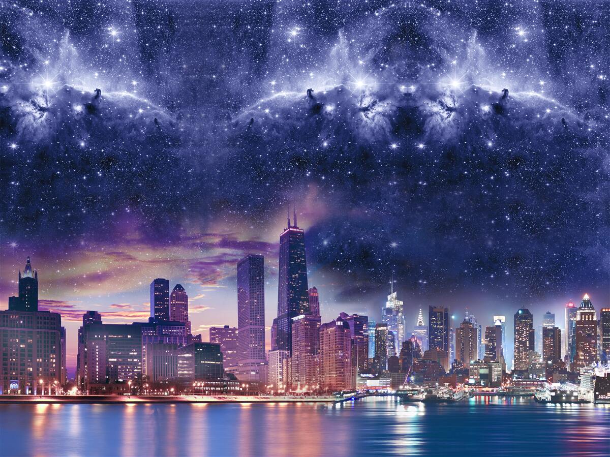 Carta da parati magica tela astrale sulla metropoli