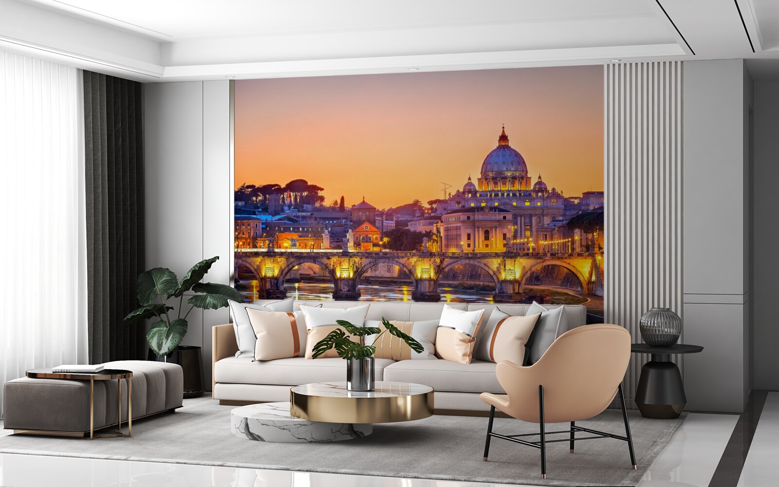 Carta da parati vista della cattedrale di roma sotto le luci della sera