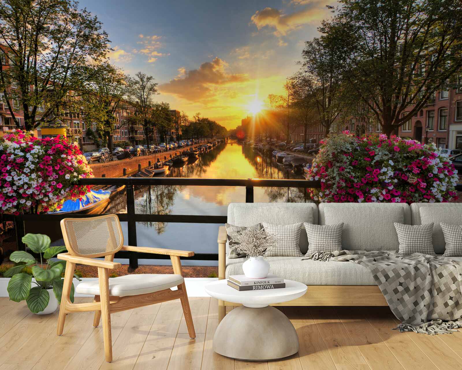 Carta da parati guardare il tramonto da un ponte ad amsterdam