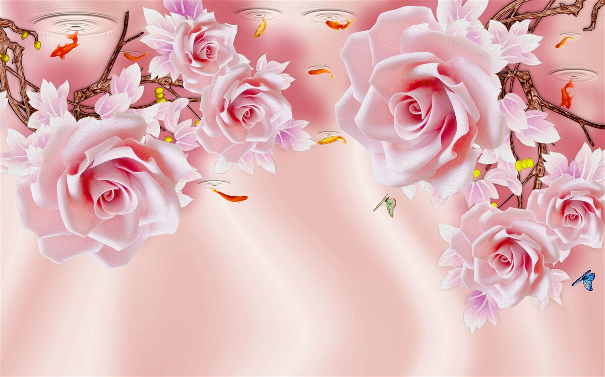 Carta da parati sui rami sbocciano boccioli di rose delicate
