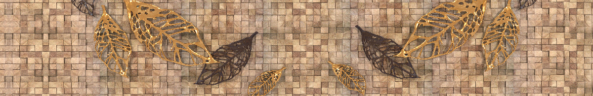 Carta da parati mosaico nei toni del marrone con immagine di foglie