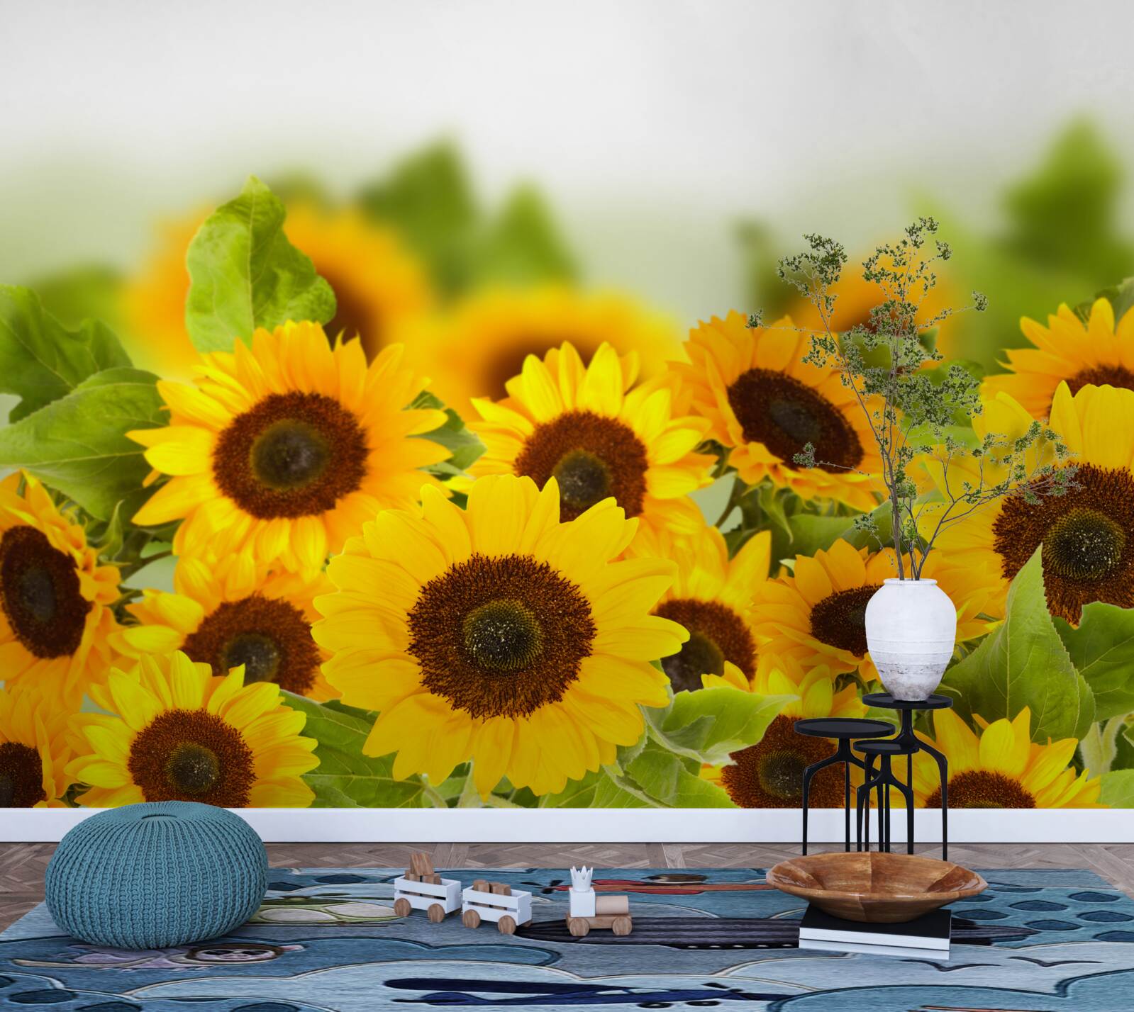Carta da parati un gran numero di girasoli dorati