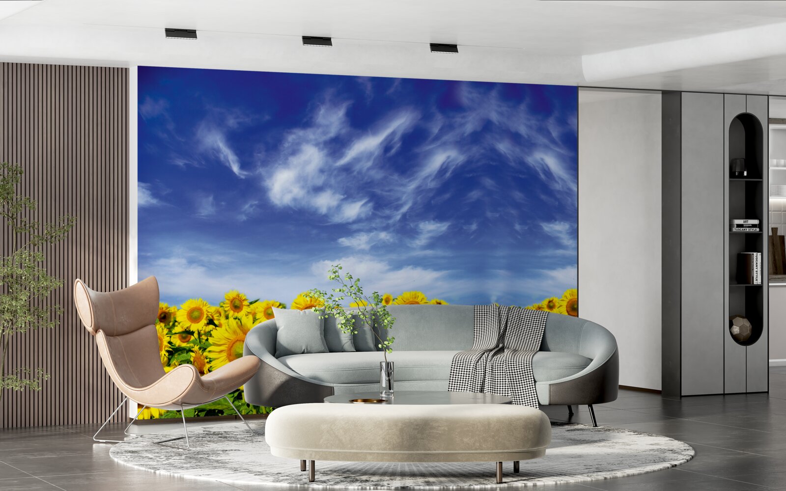 Carta da parati cielo blu su un campo di girasoli
