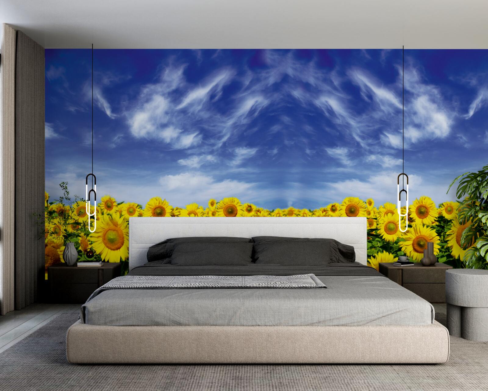 Carta da parati cielo blu su un campo di girasoli