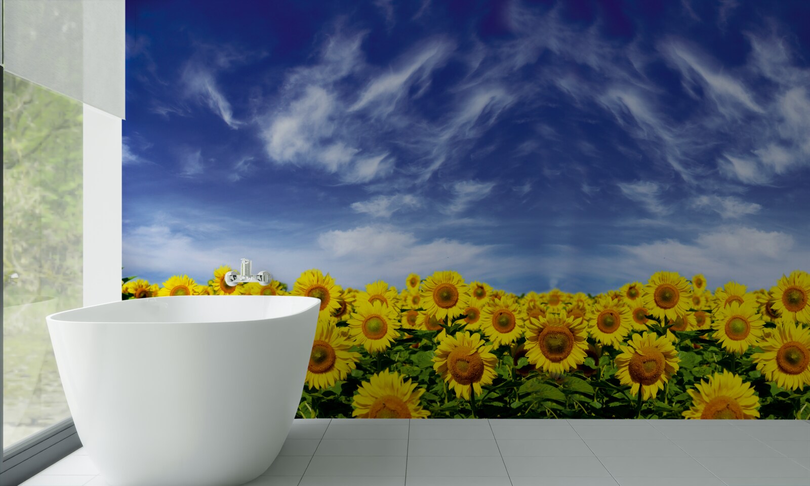 Carta da parati cielo blu su un campo di girasoli