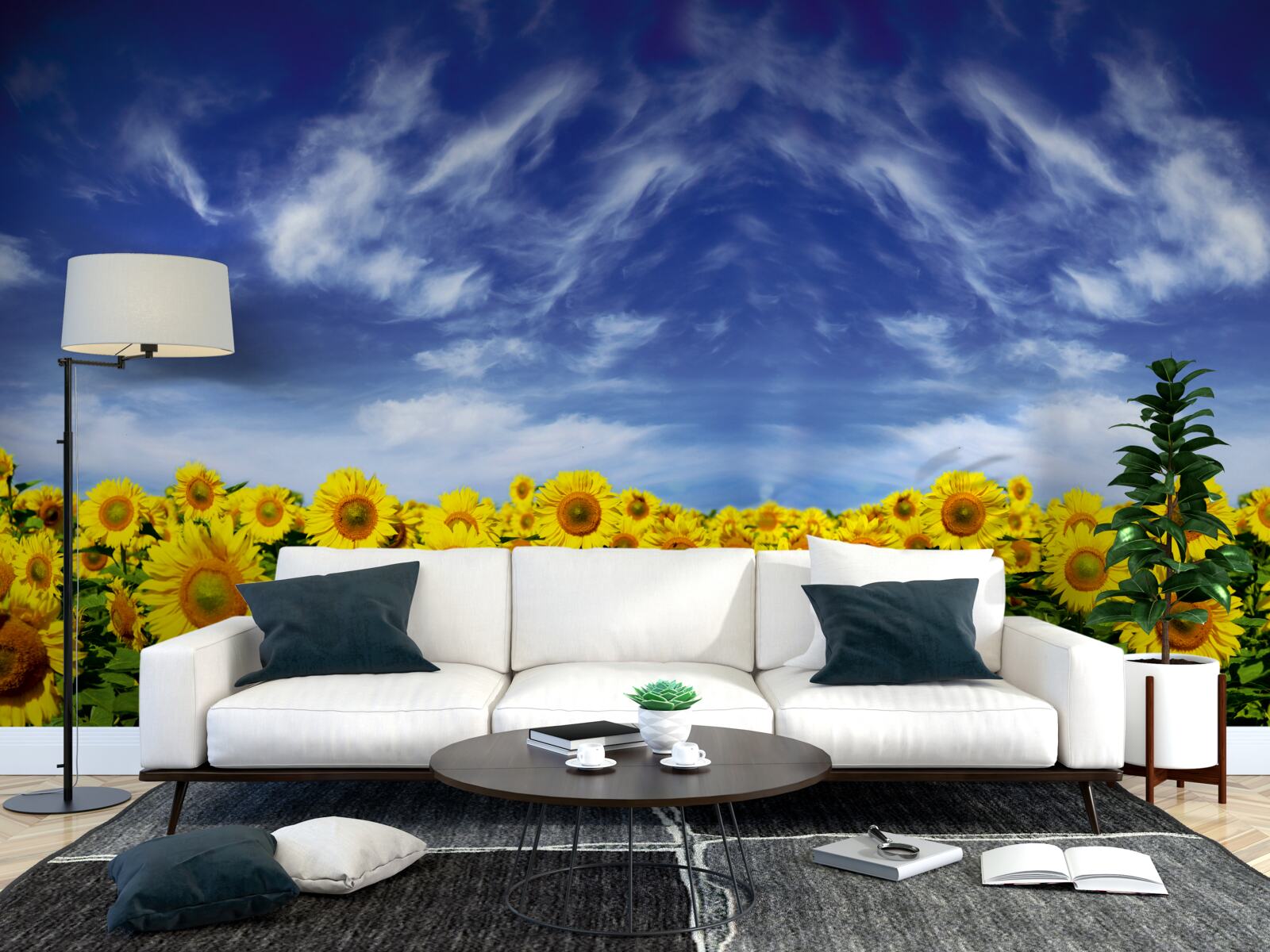 Carta da parati cielo blu su un campo di girasoli