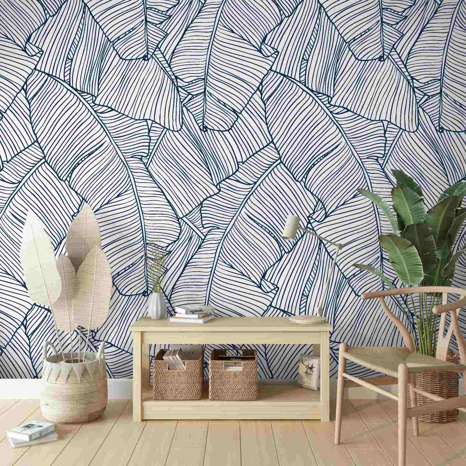Carta da parati immagine di foglie blu tropicali