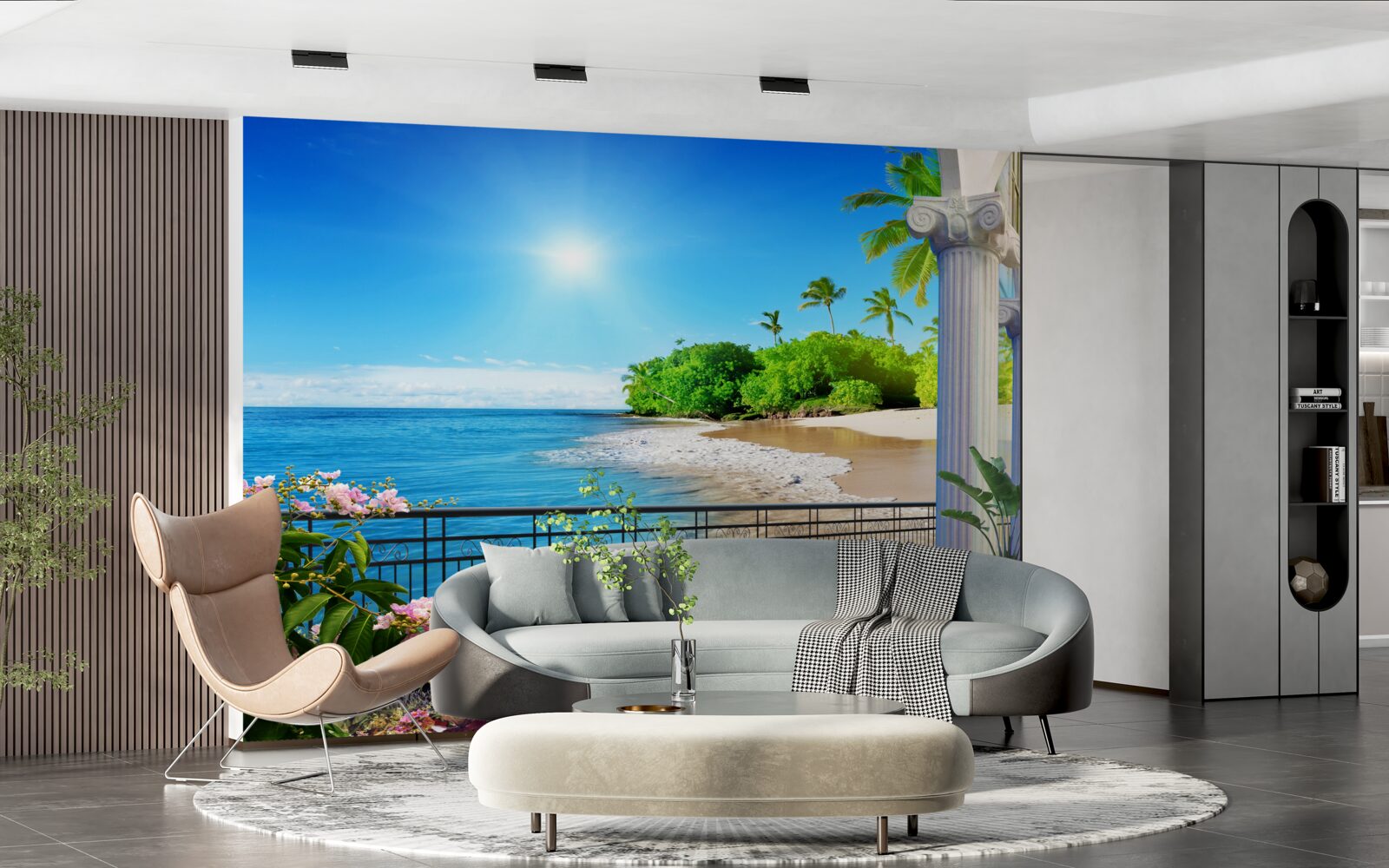 Carta da parati vista panoramica sull'oceano e sulla spiaggia dalla terrazza
