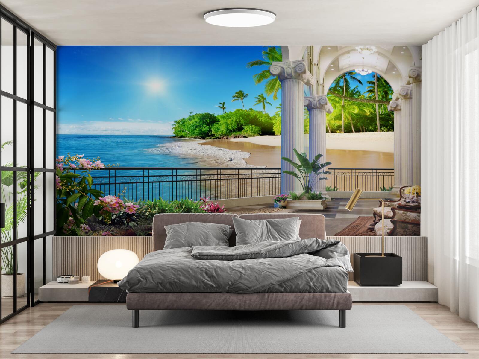 Carta da parati vista panoramica sull'oceano e sulla spiaggia dalla terrazza