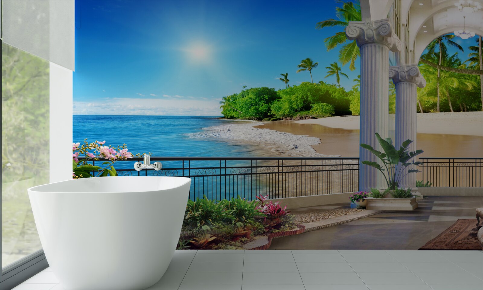 Carta da parati vista panoramica sull'oceano e sulla spiaggia dalla terrazza