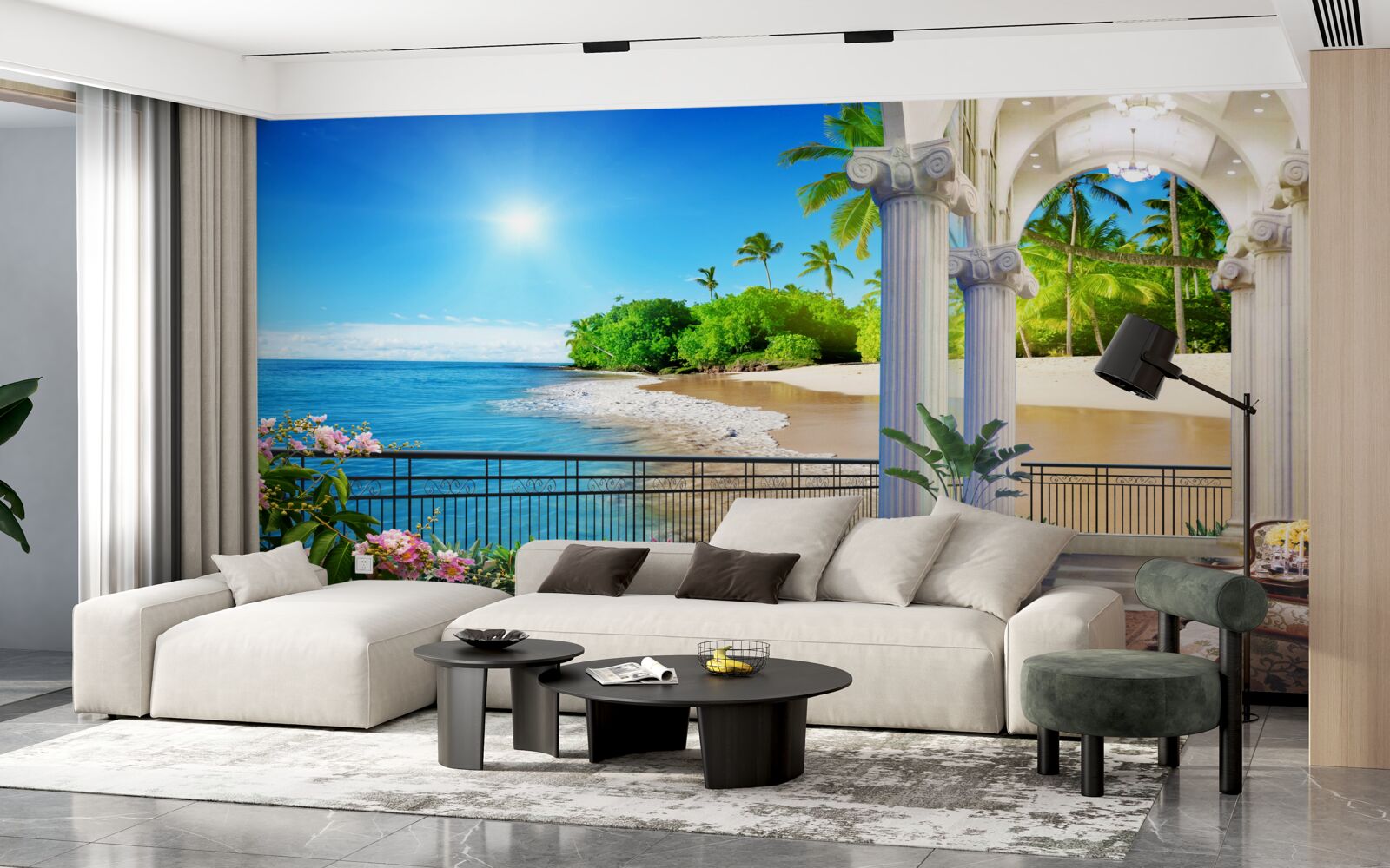 Carta da parati vista panoramica sull'oceano e sulla spiaggia dalla terrazza